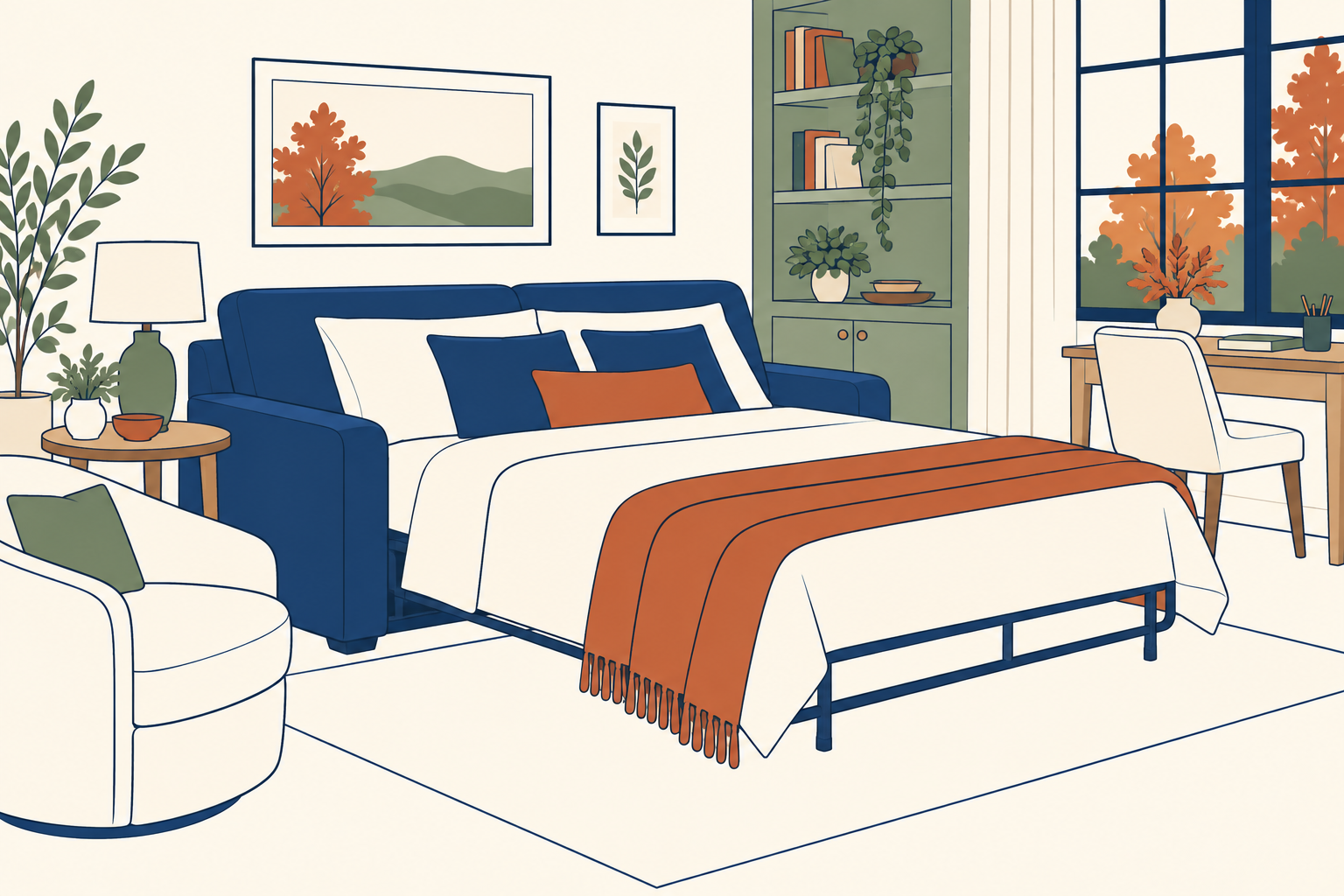 Sleeper sofa arranged as a welcoming guest bed